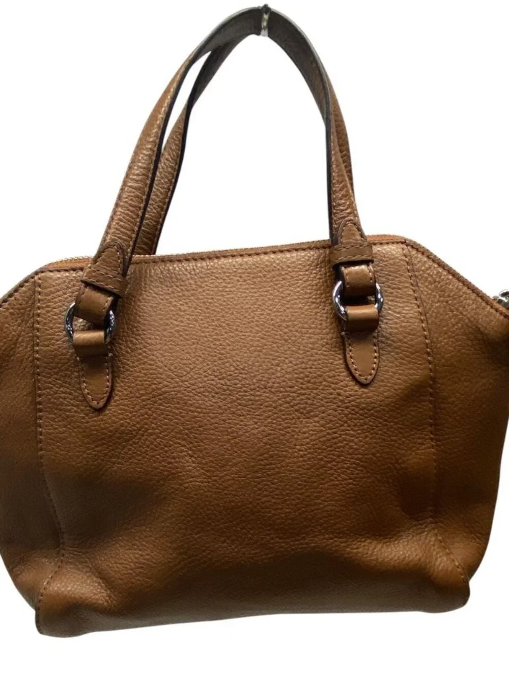 COACH Brown Pebbled Leather Zip Top Satchel Handbag+Park Leather Wristlet Purse